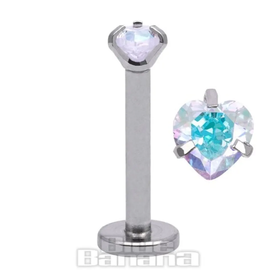 Blue Banana Surgical Steel 3mm Heart 1.2mm Labret (Aurora Borealis)