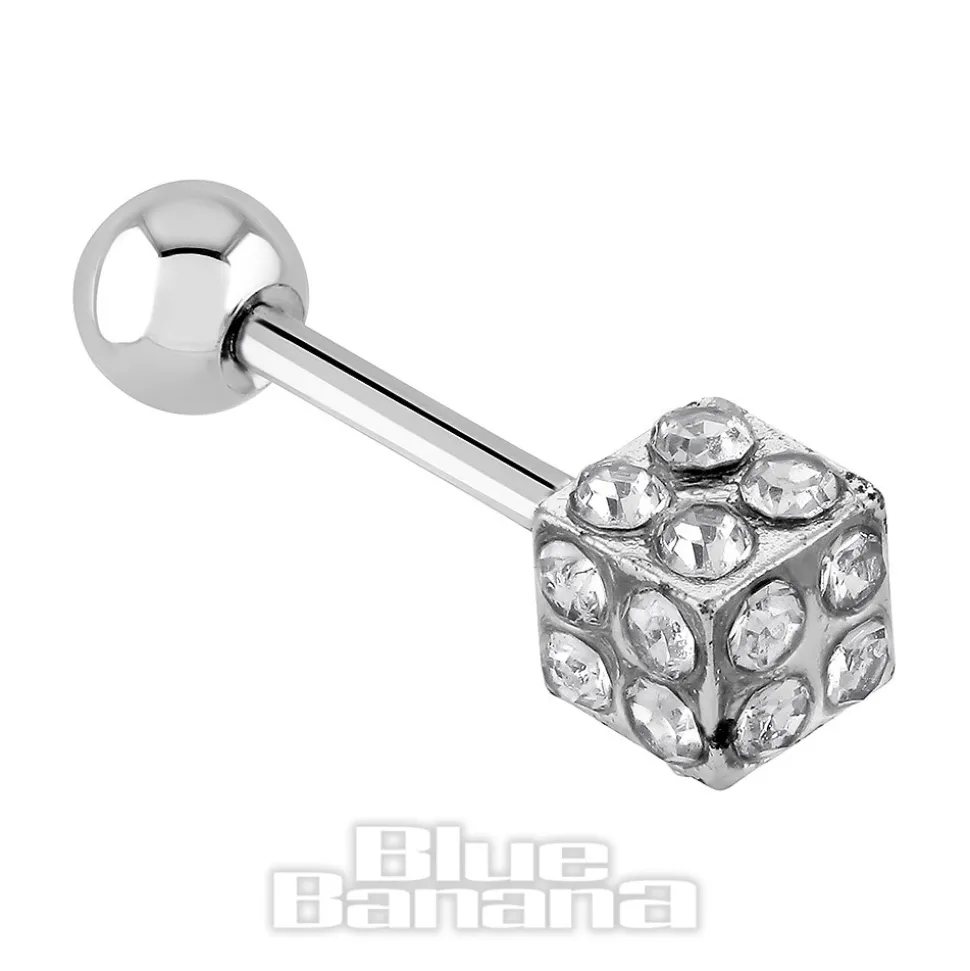 Blue Banana Surgical Steel 1.0mm Dice Tragus Stud (Silver)