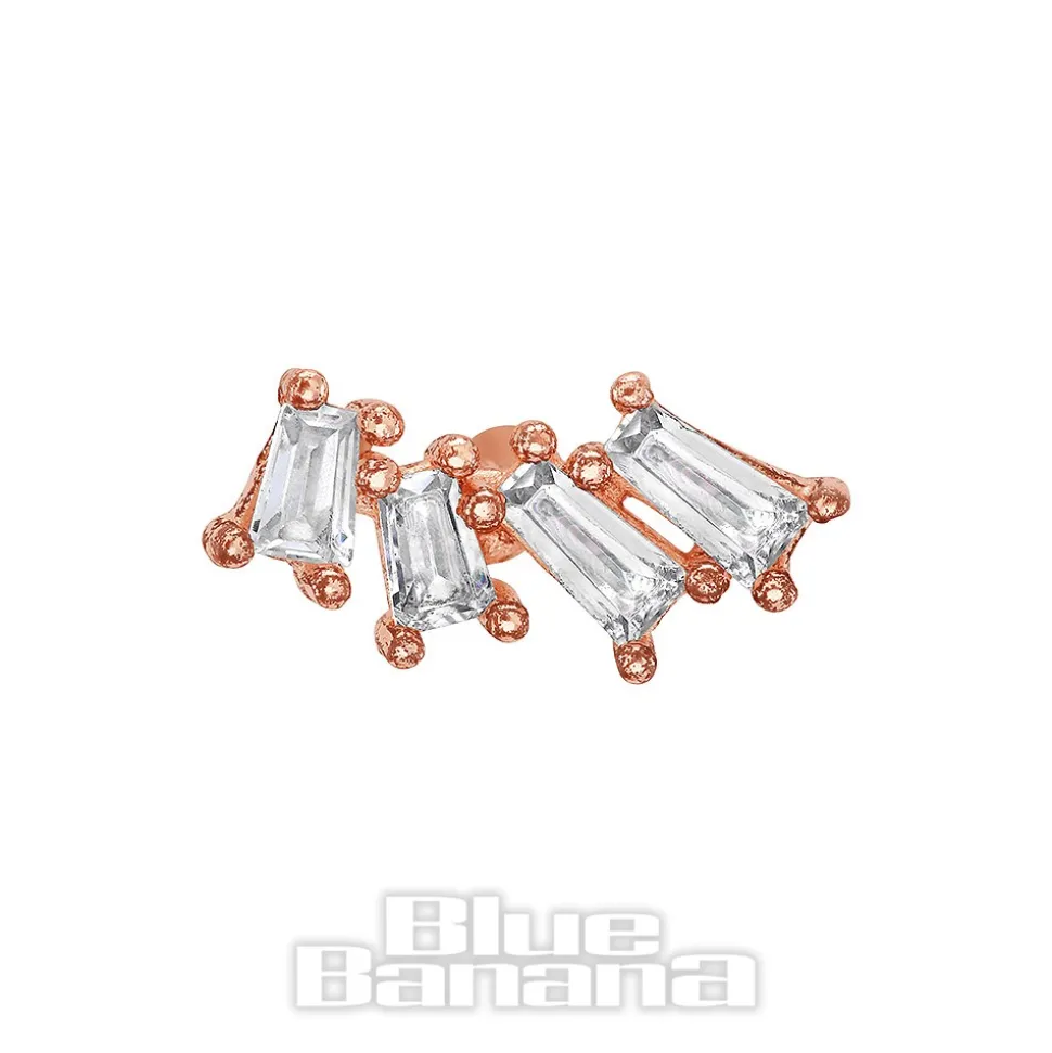 Blue Banana Surgical Steel 1.0mm 4 Crystal Tragus Stud (Gold)