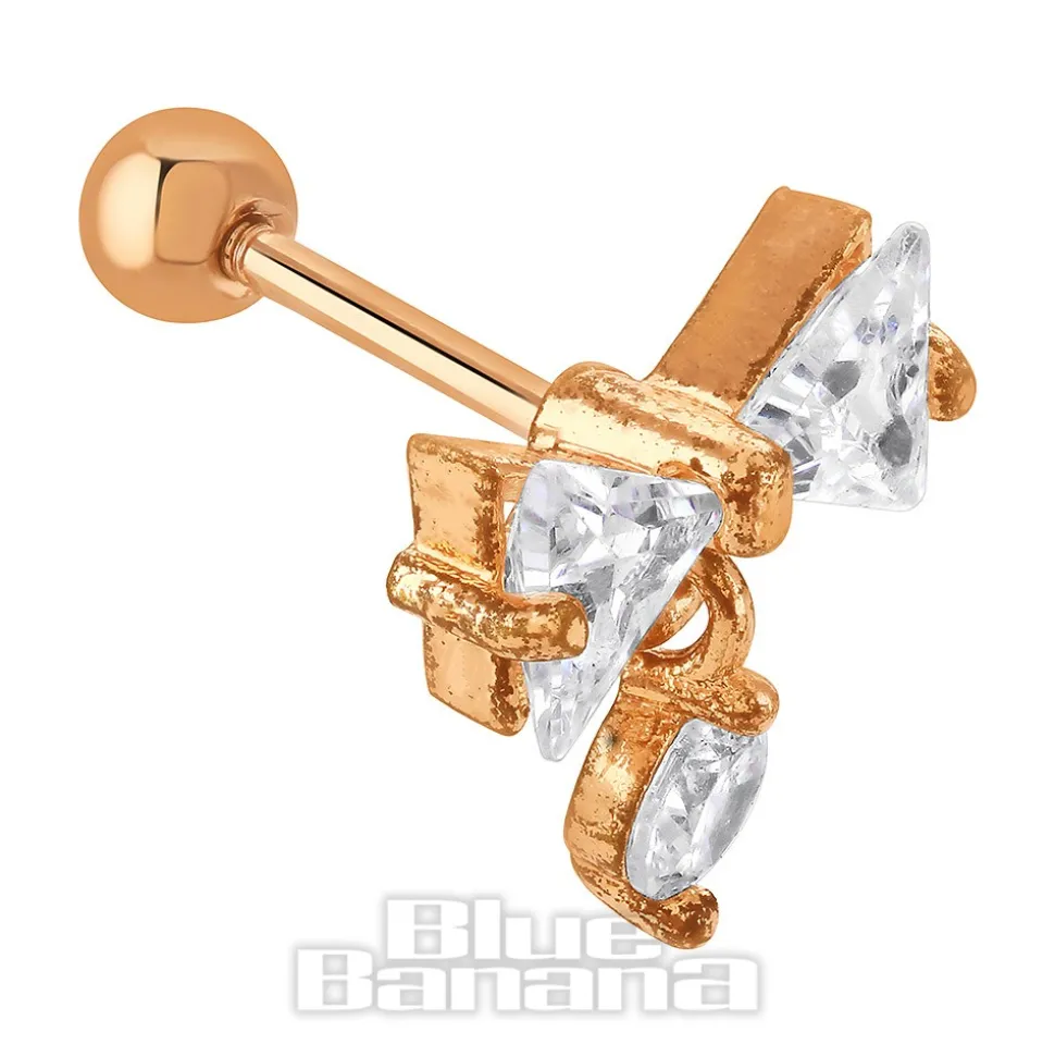 Blue Banana Surgical Steel 1.0mm Drop Bow Tragus Stud (Gold)
