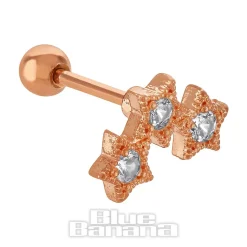 Blue Banana Surgical Steel 1.0mm Tragus 3 Stars Stud (Gold)