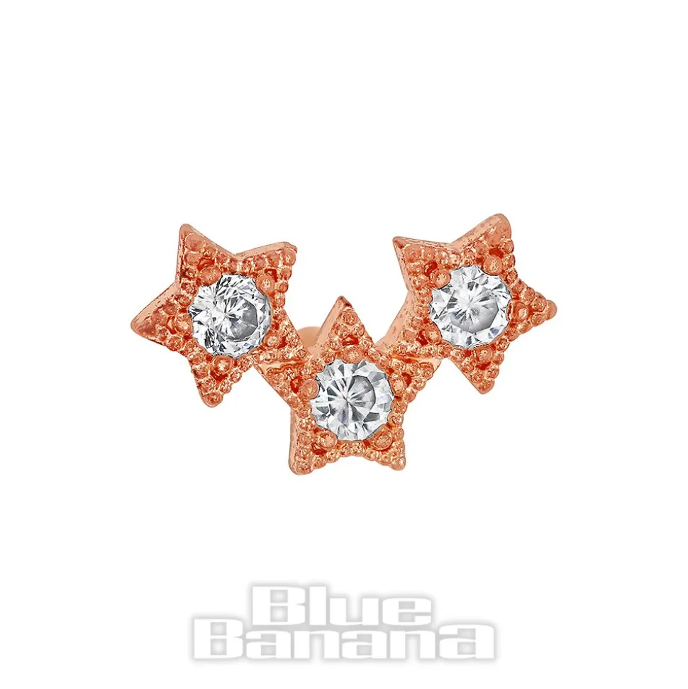 Blue Banana Surgical Steel 1.0mm Tragus 3 Stars Stud (Gold)
