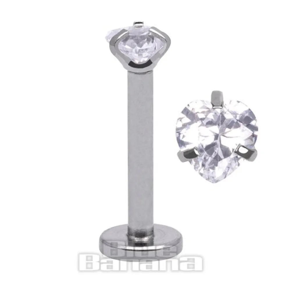 Blue Banana Surgical Steel 3mm Heart 1.2mm Labret (Crystal)