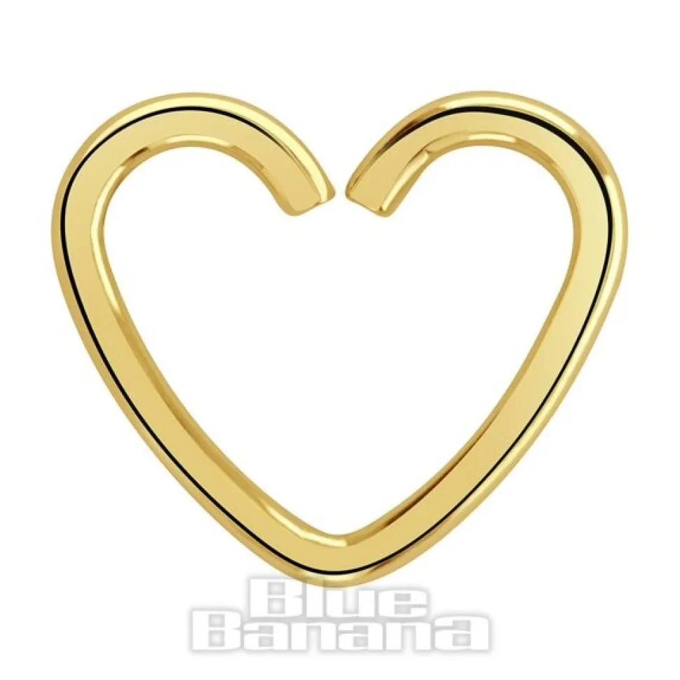 Blue Banana Surgical Steel 1.2mm x 10mm Daith Heart Ring (Gold)