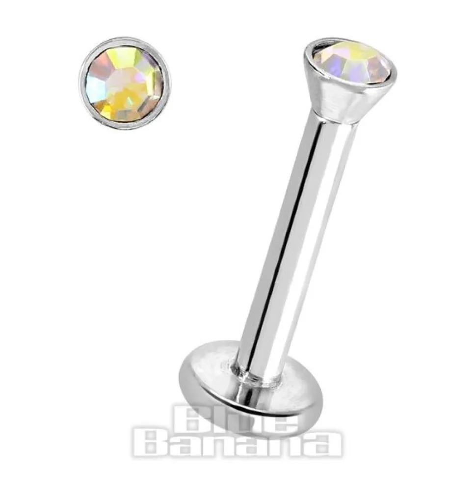 Blue Banana Surgical Steel 1.2mm Internally Threaded Jewelled Labret (Aurora Borealis)