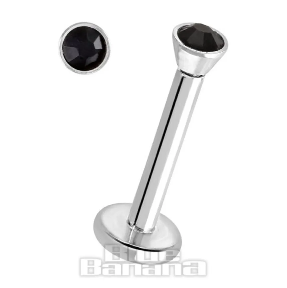 Blue Banana Surgical Steel 1.2mm Internally Threaded Jewelled Labret (Jet)