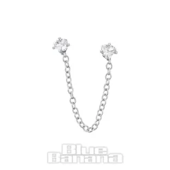 Blue Banana Surgical Steel Small Hearts Ear Chain (Silver)