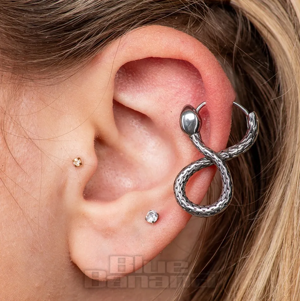 Blue Banana Surgical Steel Snake 8 Ear Clicker (Silver)