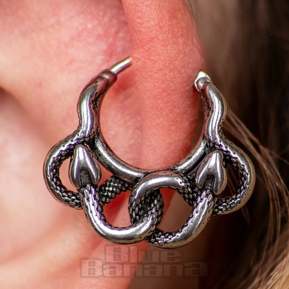 Blue Banana Surgical Steel Snake On Ring Ear Clicker (Silver)