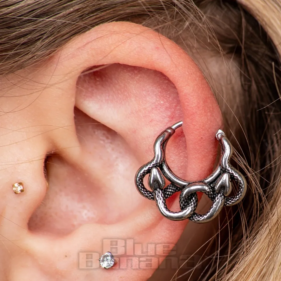 Blue Banana Surgical Steel Snake On Ring Ear Clicker (Silver)