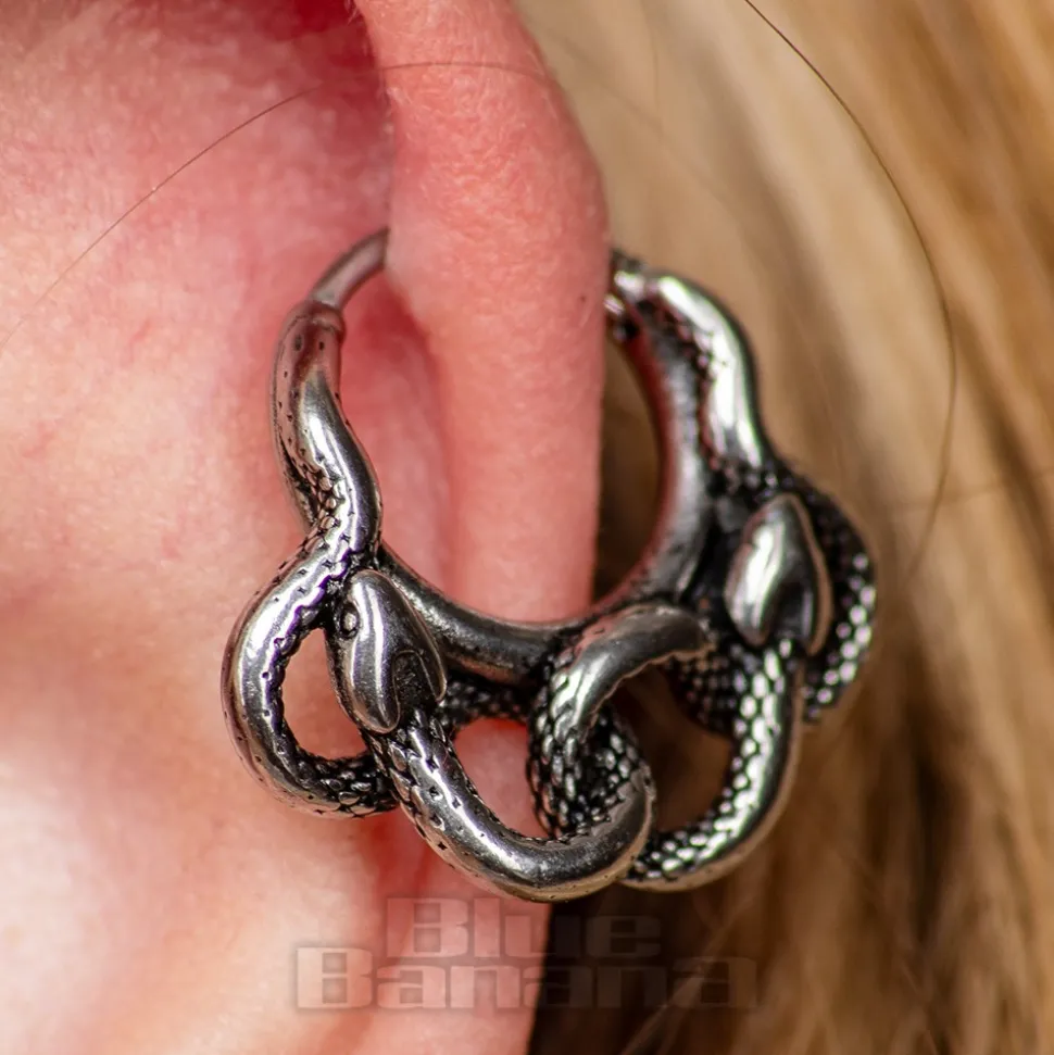 Blue Banana Surgical Steel Snake On Ring Ear Clicker (Silver)