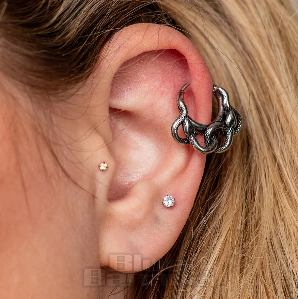Blue Banana Surgical Steel Snake On Ring Ear Clicker (Silver)