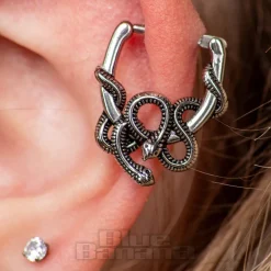 Blue Banana Surgical Steel Snake On Horseshoe Ear Clicker (Silver)