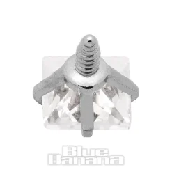 Blue Banana Surgical Steel Square Cut Crystal Dermal Top (Silver)