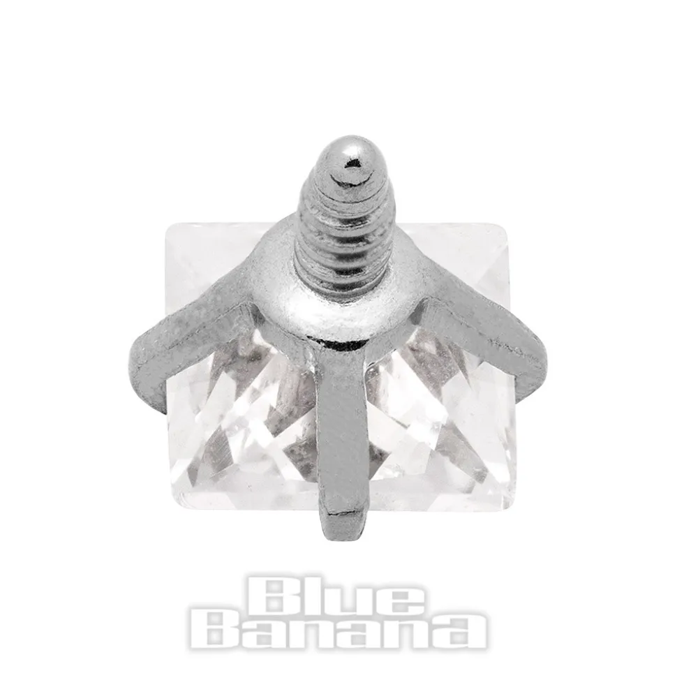 Blue Banana Surgical Steel Square Cut Crystal Dermal Top (Silver)