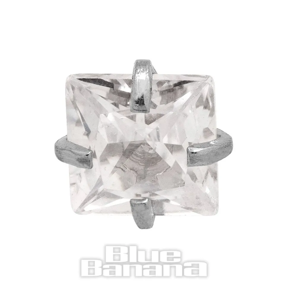 Blue Banana Surgical Steel Square Cut Crystal Dermal Top (Silver)
