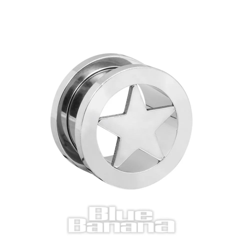 Blue Banana Surgical Steel Star Ear Tunnel 6-14mm (Silver)