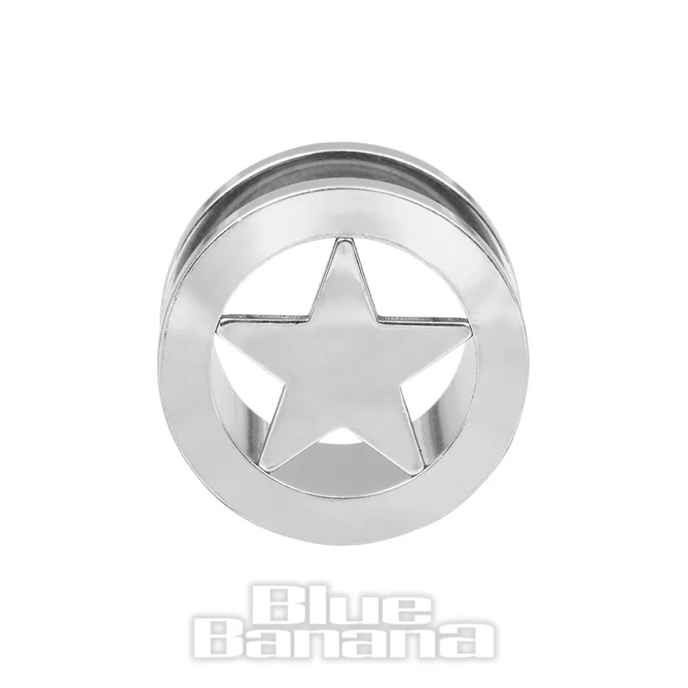 Blue Banana Surgical Steel Star Ear Tunnel 6-14mm (Silver)
