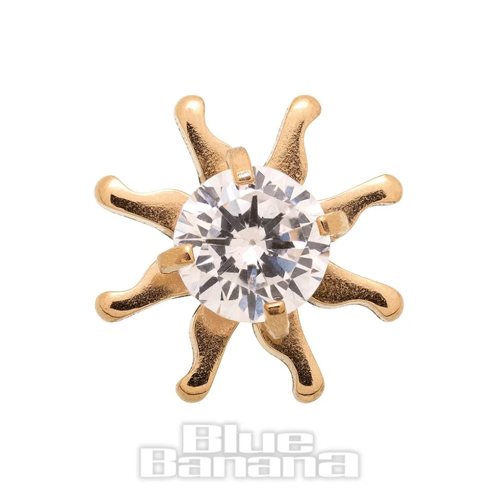 Blue Banana Surgical Steel Sun Dermal Top (Gold/Crystal)