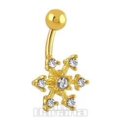 Blue Banana Surgical Steel 1.6 x 10mm 7 Stones Flower Navel Bar (Gold)
