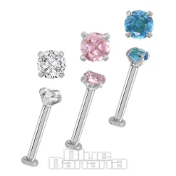 Blue Banana Surgical Steel 1.2 x 8mm Round 3mm Multi Labret (Pack Of 3)