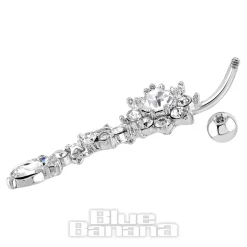 Blue Banana Surgical Steel 1.6 x 10mm 3 Flower Navel Bar (Crystal)