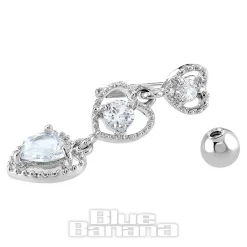 Blue Banana Surgical Steel 1.6 x 10mm 3 Hearts Navel Bar (Silver)