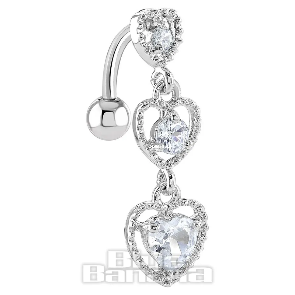 Blue Banana Surgical Steel 1.6 x 10mm 3 Hearts Navel Bar (Silver)