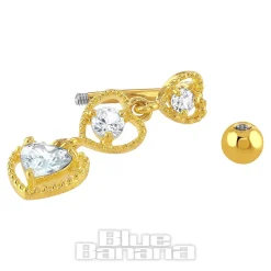 Blue Banana Surgical Steel 1.6 x 10mm 3 Hearts Navel Bar (Gold)