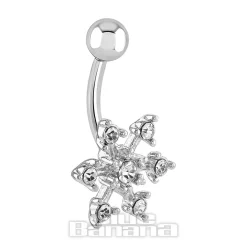 Blue Banana Surgical Steel 1.6 x 10mm 7 Stones Flower Navel Bar (Silver)