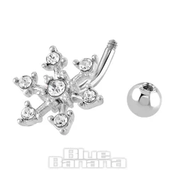Blue Banana Surgical Steel 1.6 x 10mm 7 Stones Flower Navel Bar (Silver)