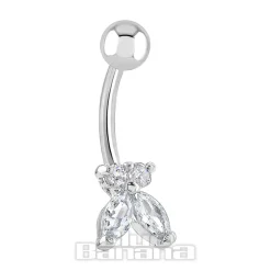 Blue Banana Surgical Steel 1.6 x 10mm 4 Stones Butterfly Navel Bar (Silver)