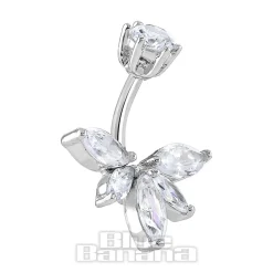 Blue Banana Surgical Steel 1.6 x 10mm 5 Oval Stones Navel Bar (Silver)