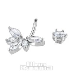 Blue Banana Surgical Steel 1.6 x 10mm 5 Oval Stones Navel Bar (Silver)