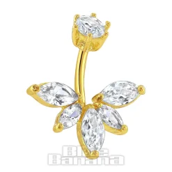 Blue Banana Surgical Steel 1.6 x 10mm 5 Oval Stones Navel Bar (Gold)