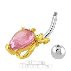 Blue Banana Surgical Steel 1.6 x 10mm Framed Heart Navel Bar (Pink/Yellow)