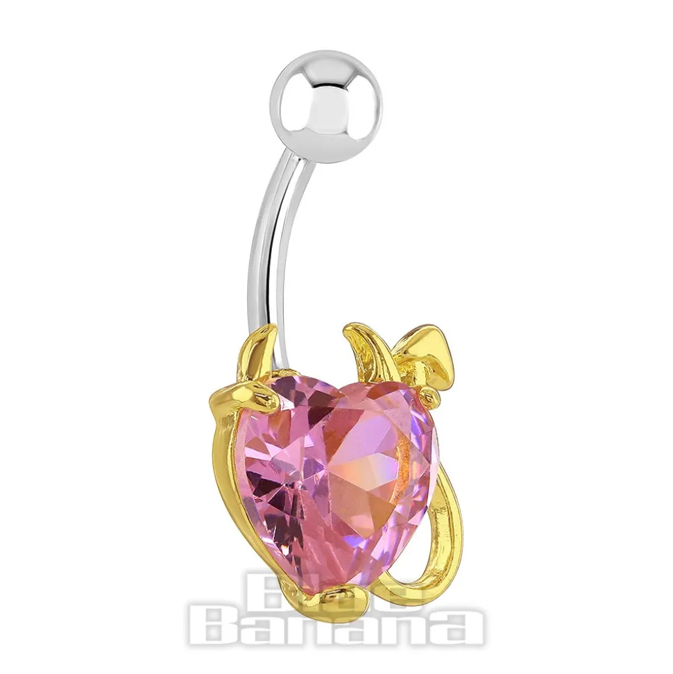 Blue Banana Surgical Steel 1.6 x 10mm Framed Heart Navel Bar (Pink/Yellow)