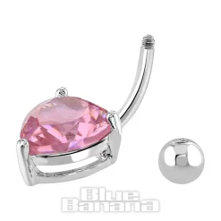 Blue Banana Surgical Steel 1.6 x 10mm Cubic Zirconia Heart Navel Bar (Pink)