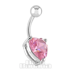 Blue Banana Surgical Steel 1.6 x 10mm Cubic Zirconia Heart Navel Bar (Pink)