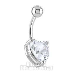 Blue Banana Surgical Steel 1.6 x 10mm Cubic Zirconia Heart Navel Bar (Clear)