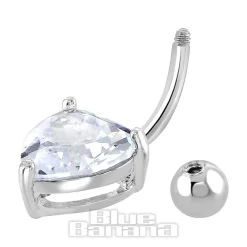 Blue Banana Surgical Steel 1.6 x 10mm Cubic Zirconia Heart Navel Bar (Clear)