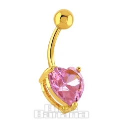 Blue Banana Surgical Steel 1.6 x 10mm Cubic Zirconia Heart Navel Bar (Pink/Gold)