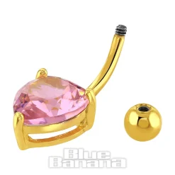 Blue Banana Surgical Steel 1.6 x 10mm Cubic Zirconia Heart Navel Bar (Pink/Gold)