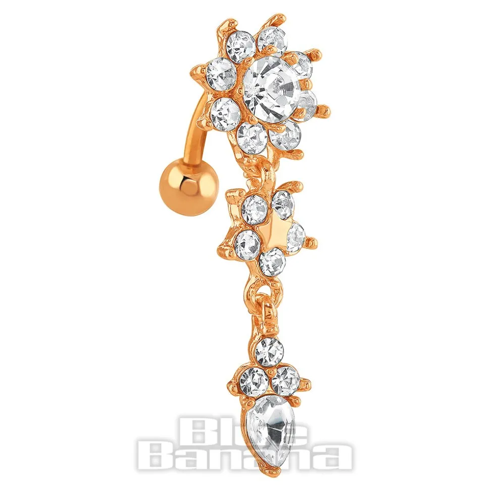 Blue Banana Surgical Steel 1.6 x 10mm Star Flowers Navel Bar (Rose Gold)