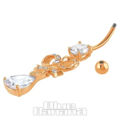 Blue Banana Surgical Steel 1.6 x 10mm Crystal Bow Navel Bar (Rose Gold)