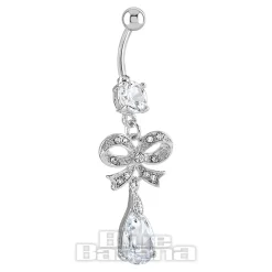 Blue Banana Surgical Steel 1.6 x 10mm Crystal Bow Navel Bar (Silver)