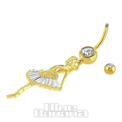 Blue Banana Surgical Steel 1.6 x 10mm Ballerina Navel Bar (Gold)