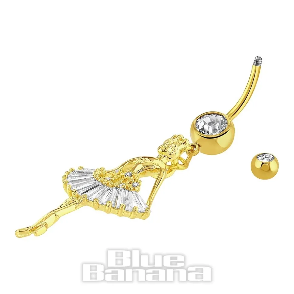 Blue Banana Surgical Steel 1.6 x 10mm Ballerina Navel Bar (Gold)