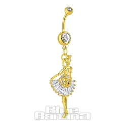 Blue Banana Surgical Steel 1.6 x 10mm Ballerina Navel Bar (Gold)