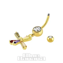 Blue Banana Surgical Steel 1.6 x 10mm Multicolour Navel Bar (Gold)